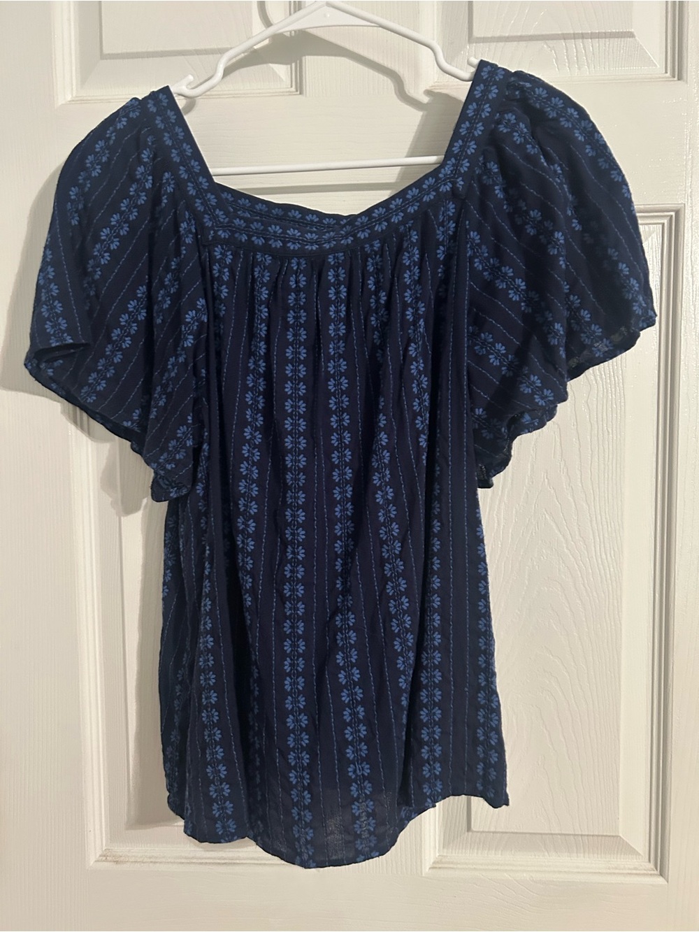 Banana Republic Navy Floral Peasant Top